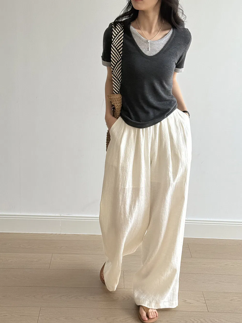 Trendy Thin Linen Trousers with Stretchy Waist for Women