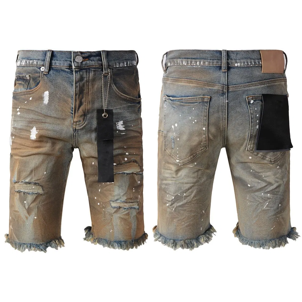 Wholesale Men's Slim Fit Ripped Denim Shorts 100% Cotton Distressed Moustache Effect Streetwear Print