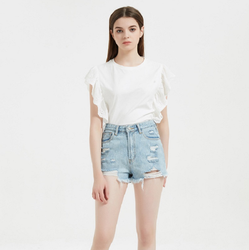 Fashion Ladies Denim Shorts Cotton Women′ S Ripped Denim Jeans Shorts