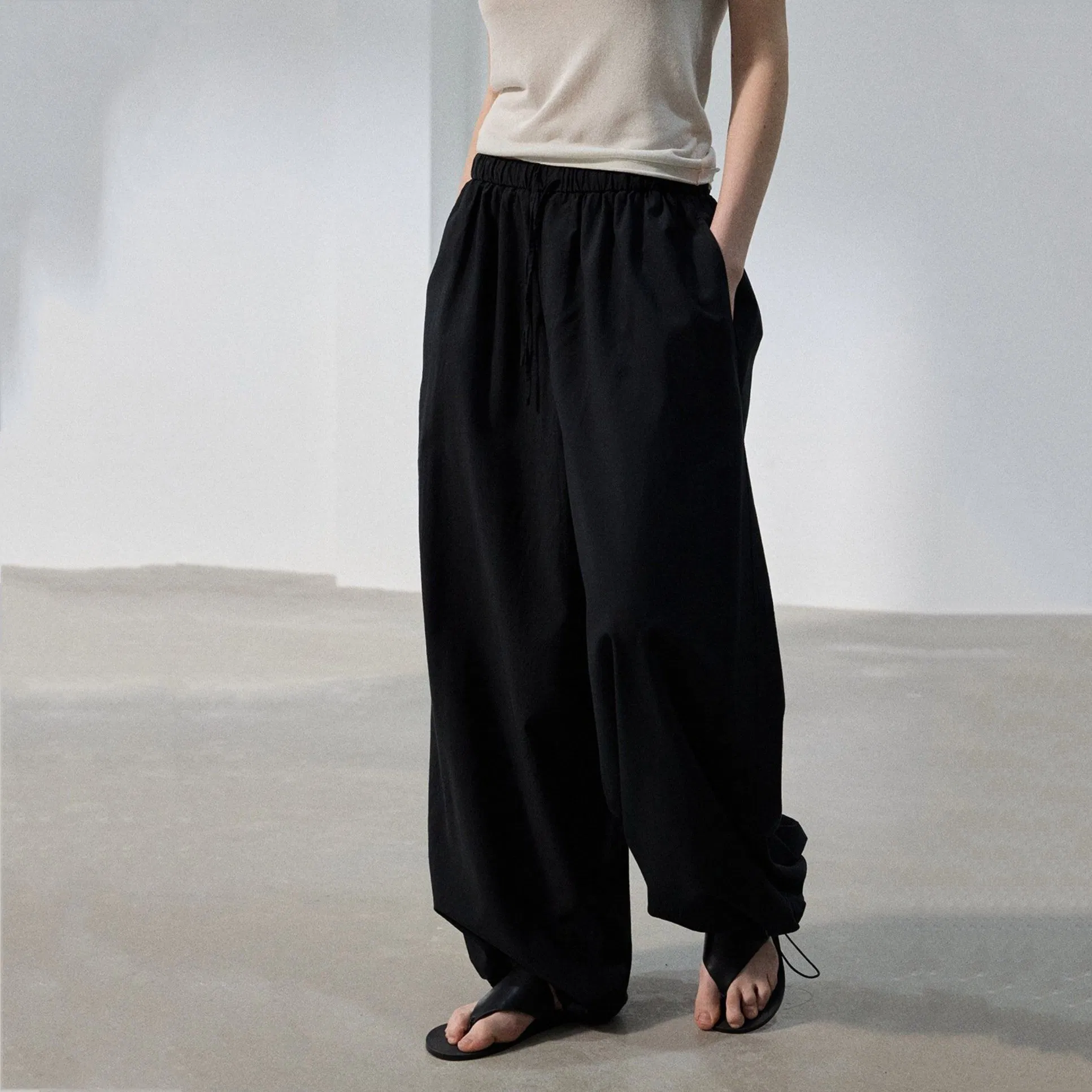Factory Customization Women's Early Autumn Linen Elastic Waist Wide Leg Trousers
