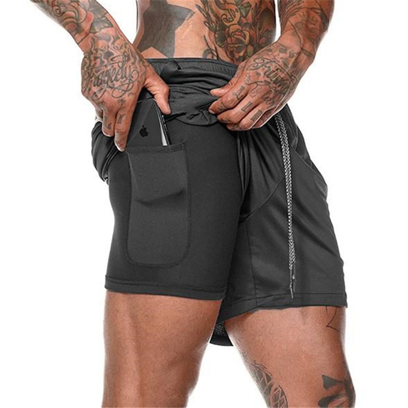 Running Athletic Shorts with Pockets Wholesale Sweat Shorts Double Layer Men Shorts for Sportswea