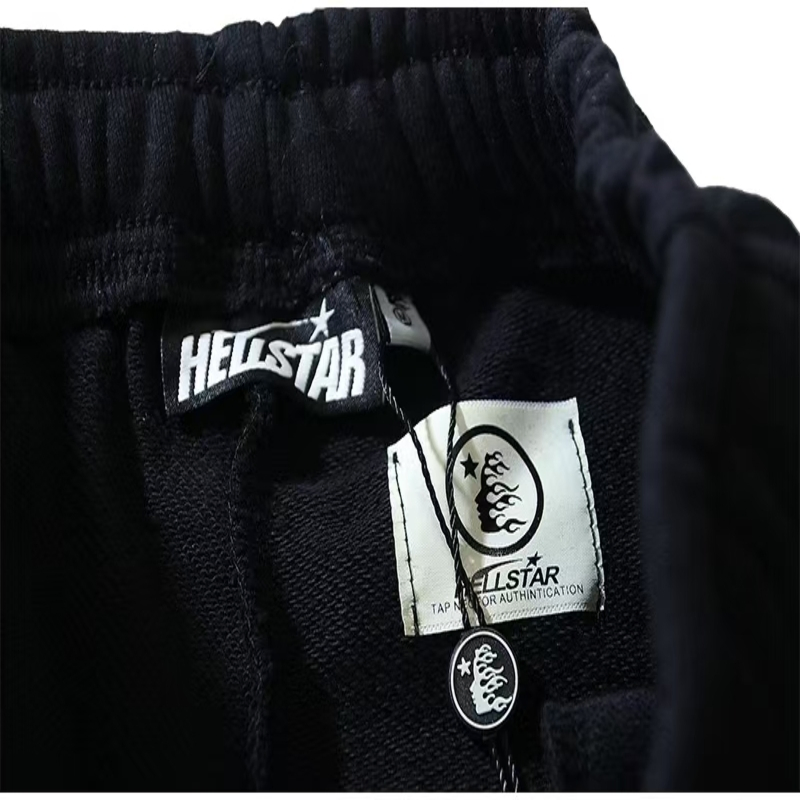 Washed Black Hellstar Pants Streetwear Joggers with Vintage Texture