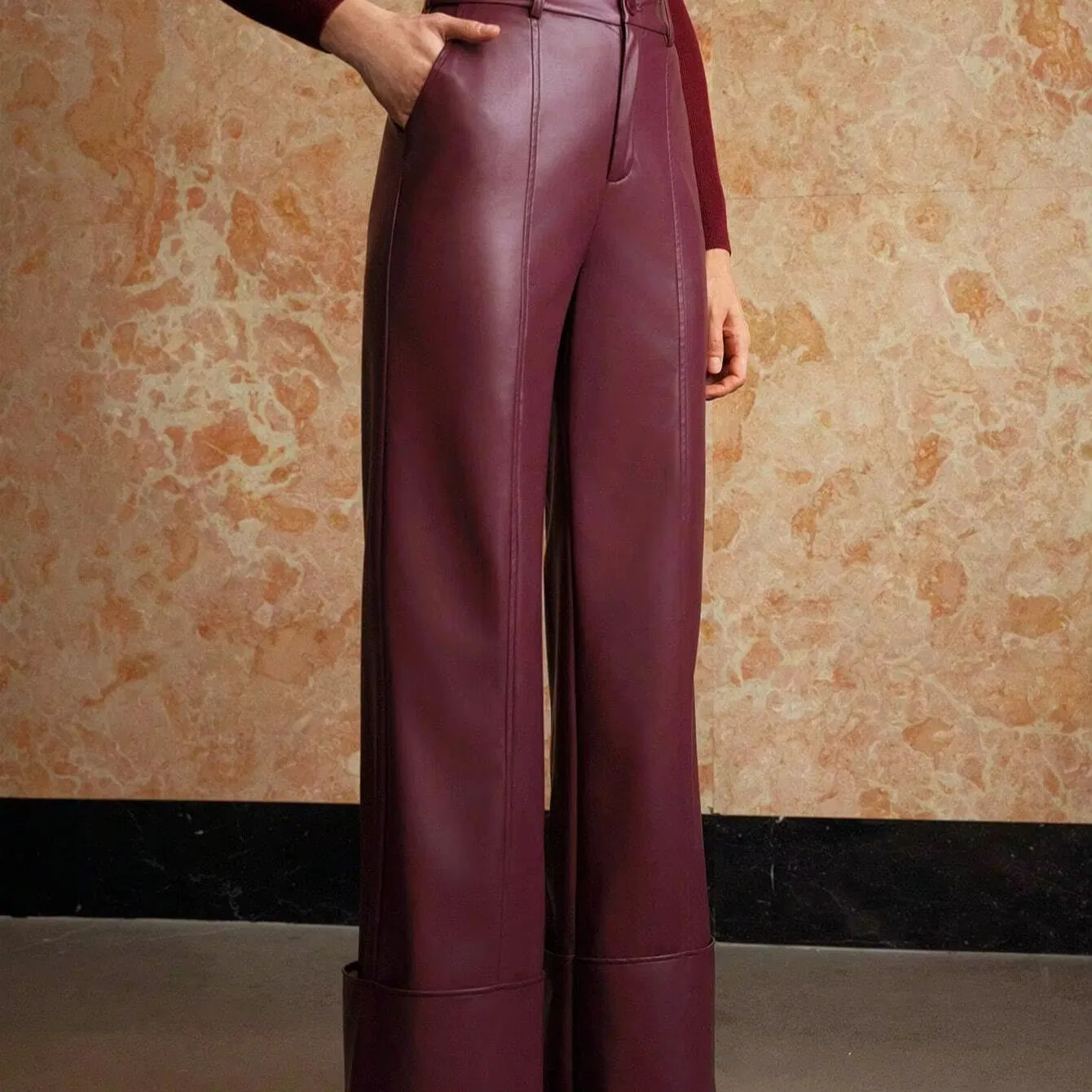 Women 2024 Autumn New Chic Fashion Spliced Wide Legs Pants Vintage High Waist Zipper Flyfemale Trousers