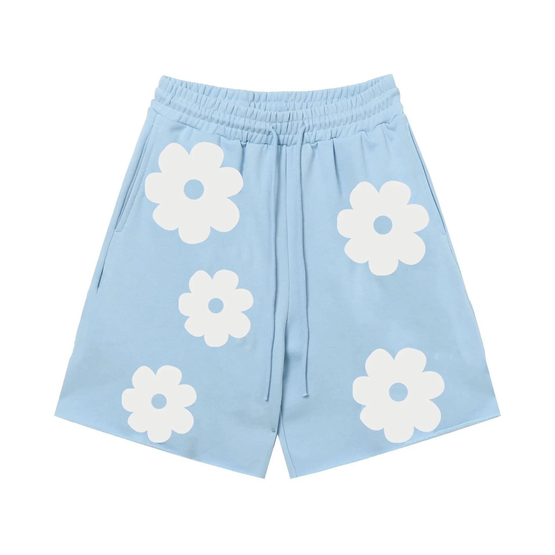 European American Trendy Brand's Casual Cross-Border Short-Sleeved Kapok Foam Printed Denim Shorts Elastic Waist for Men Women