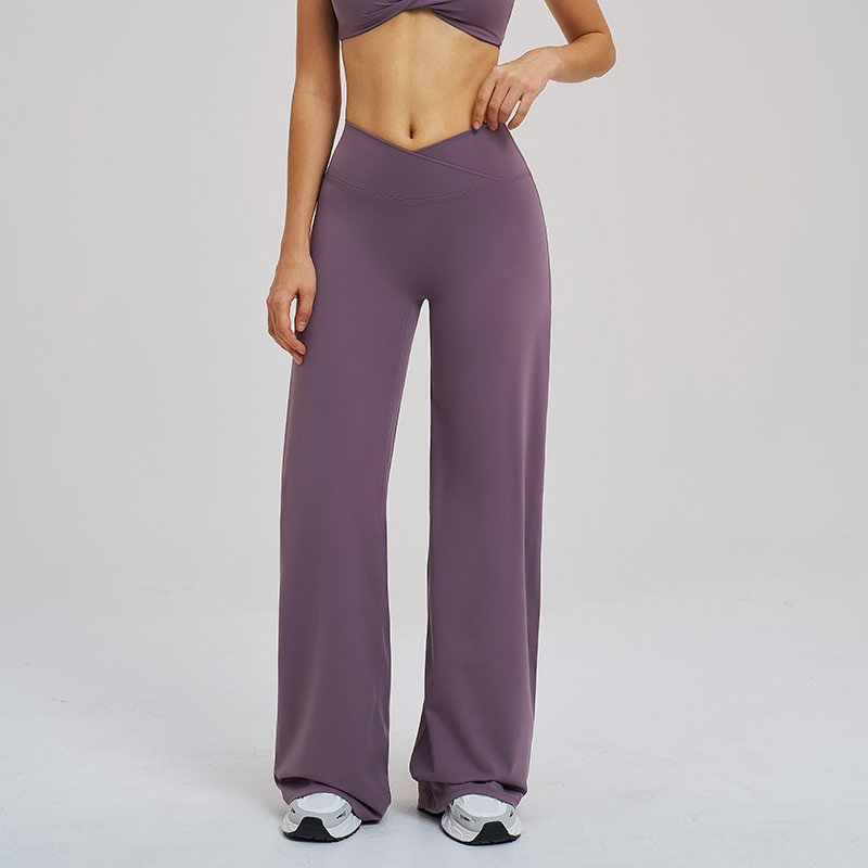 Custom Logo Crossover High Waist Wide Leg Trousers for Workouts &amp; Errands