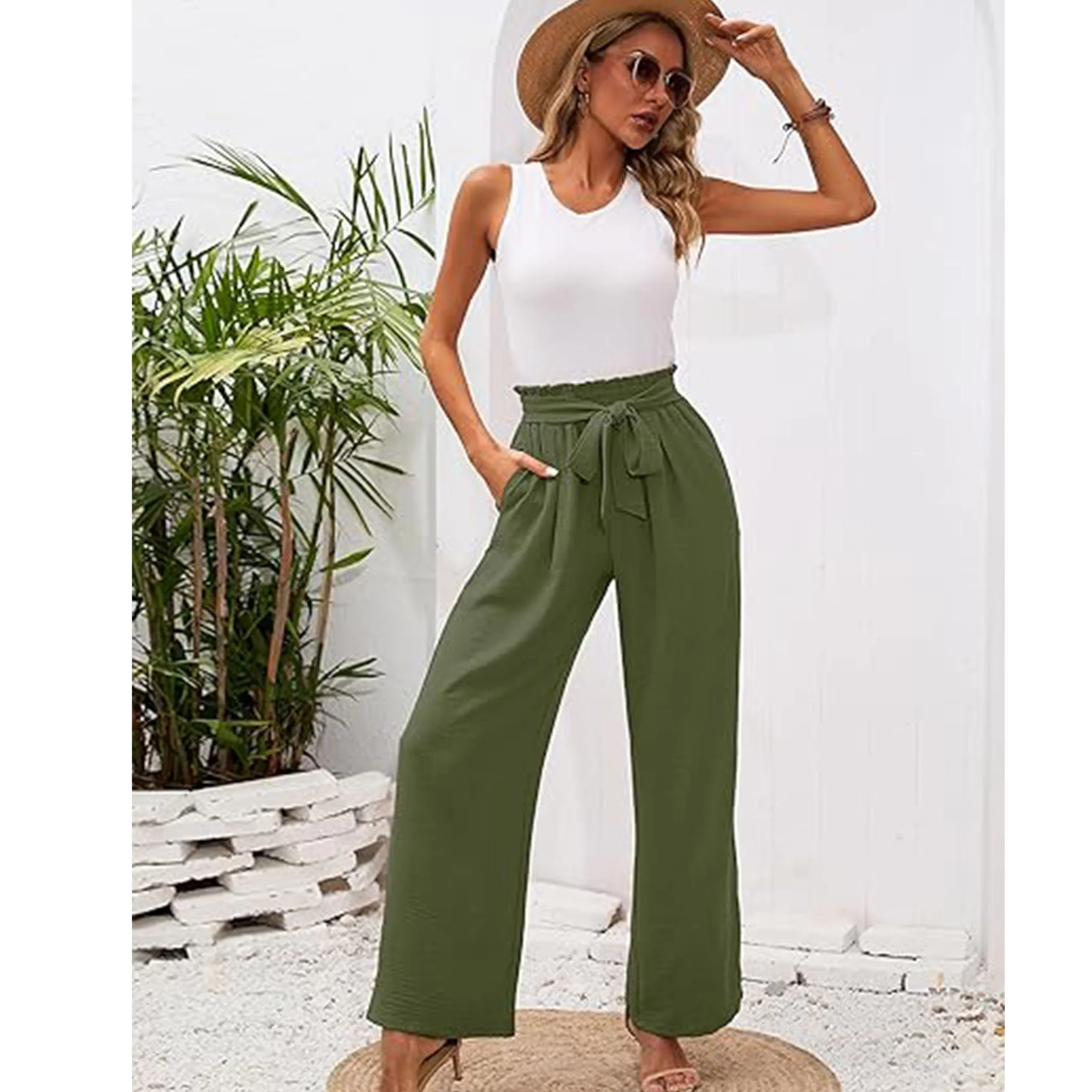 Hot Sale Lady High Waist Elegant Wide Leg Trousers