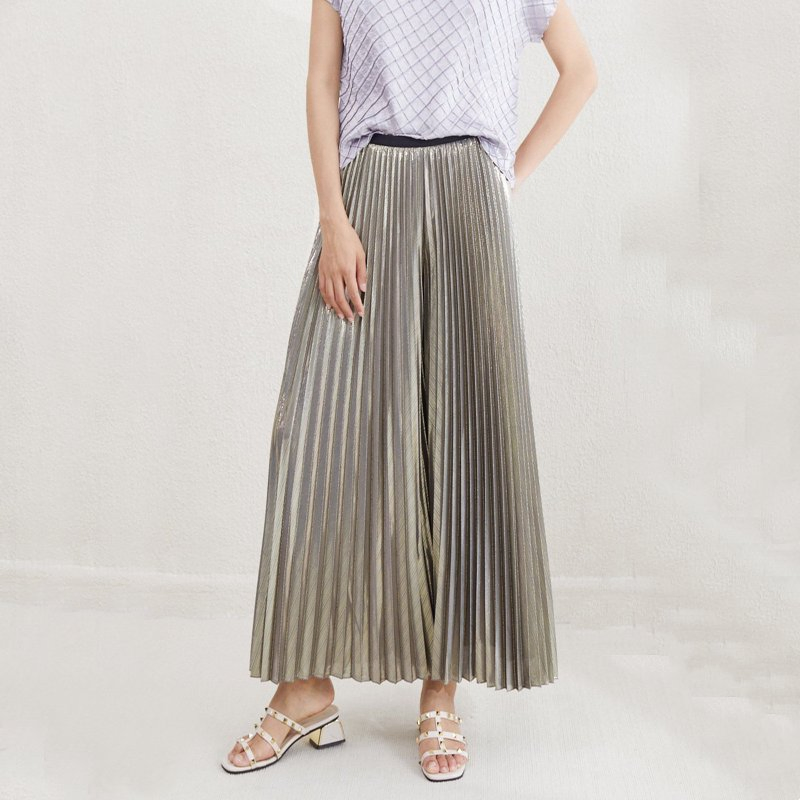 Factory Customized Spring and Summer High Waist Loose Metal Shiny Casual Wide Leg Pants Soft and Breathable