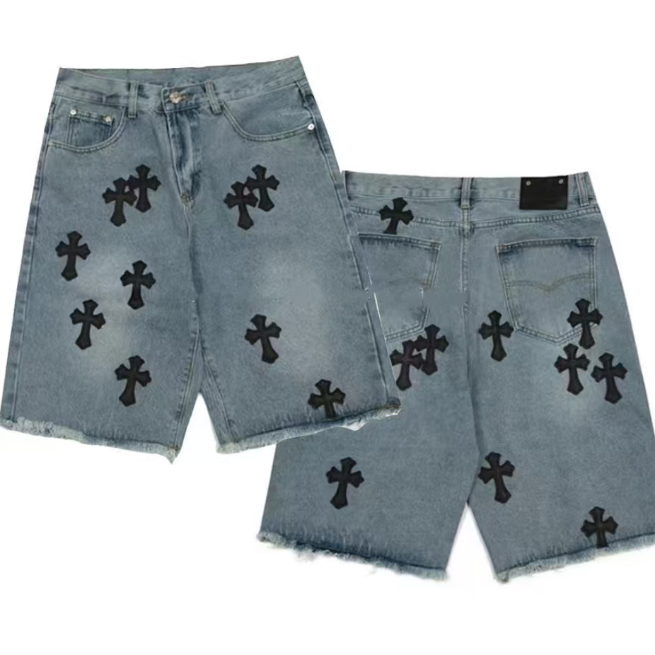 Custom Men's Street Wear Heavyweight Denim Shorts Applique Embroidery Jorts Vintage Zipper Fly 100% Cotton MID Waist Shorts