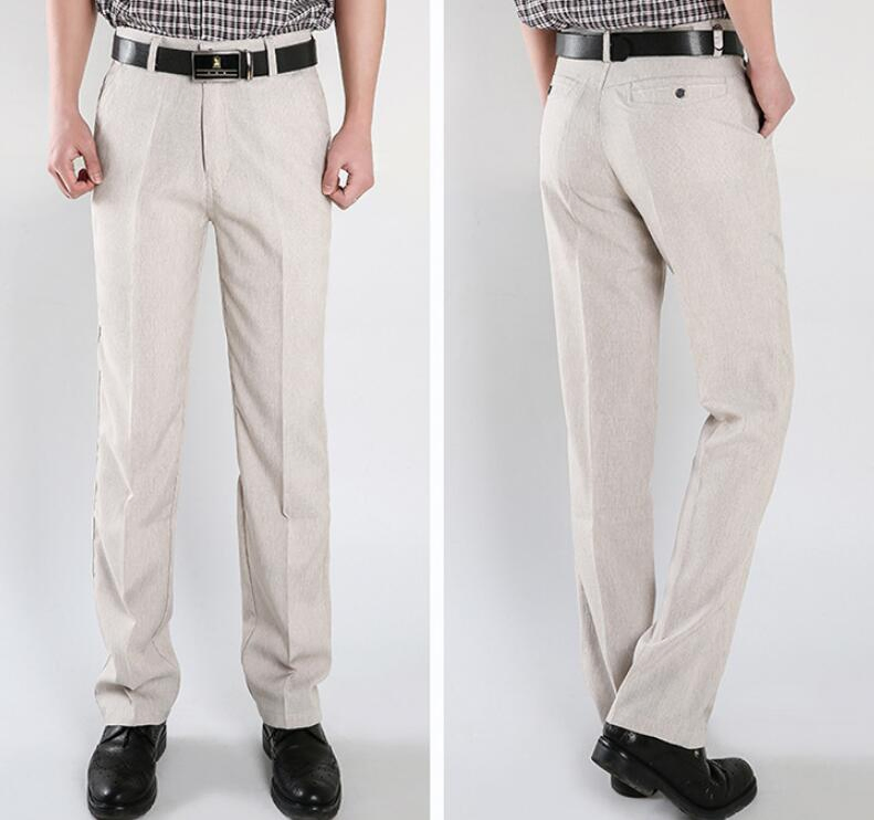 Classic Mens Casual Pants Lightweight Elasticated Waist Linen Trousers