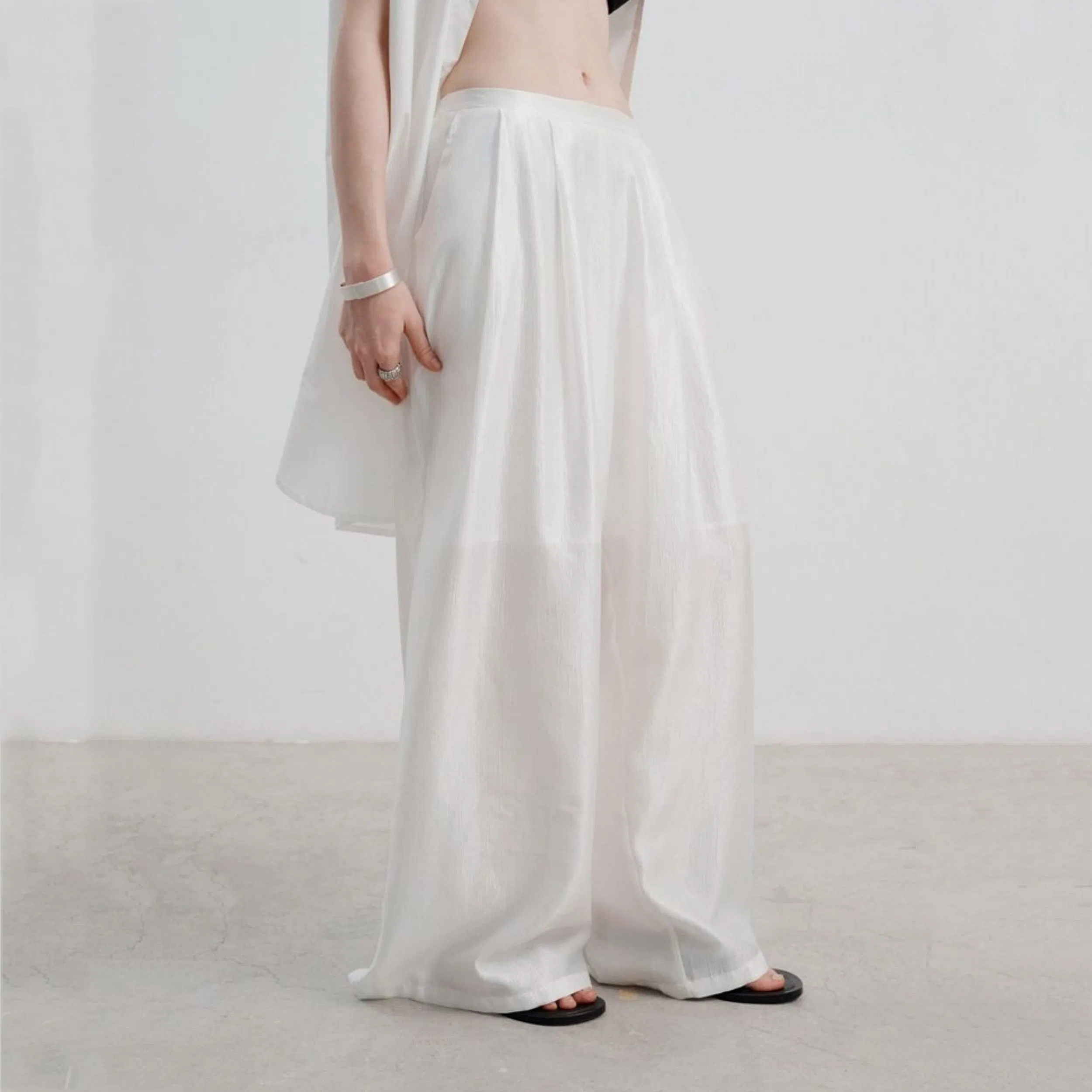 Factory Customization Summer Acetate Wide-Leg Pants High Waist A-Line Straight Casual Trousers