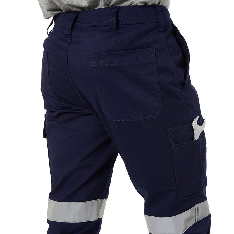 Wholesale Multi Pocket Reflective Safety Trousers Custom Work Uniform Navy Blue Chino Men Cargo Pants