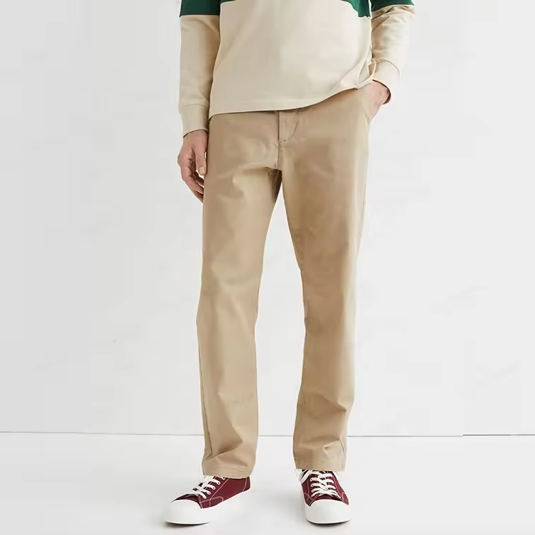 Wholesale Fashion High Quality Custom Logo Wide Leg Men Trousers Zipper Stretchy Cotton Nylon Casual Khaki Mens Chinos Pants