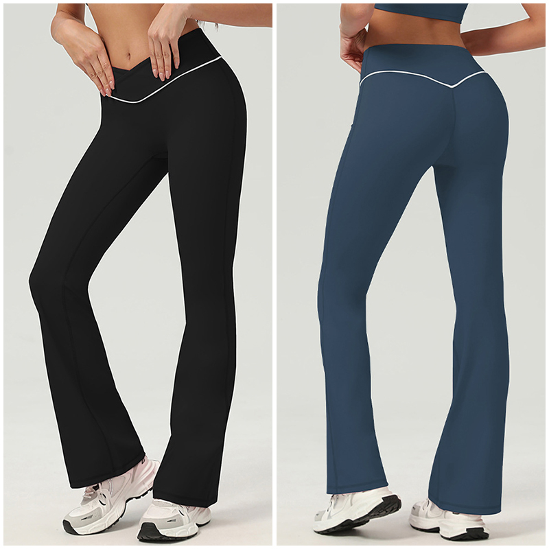 Nude Tight Quick-Drying High Waist Hip-Lifting Yoga Trousers Running Fitness Wide Leg Flared Trousers Casual Sports Trousers for Women