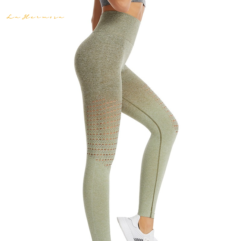 Gradual Hollowing Women Yoga Pants High Waist Elastic Buttock Lifting Leggings Seamless Tracksuit Trousers Tight Fitting Buttock Lift Elastic Force Fitness Ywjy