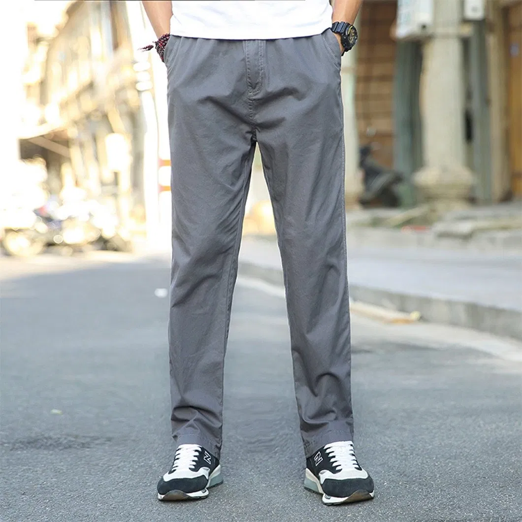 Men's Elastic Waist Custom Logo Khaki Cargo Pant Straight Leg Cotton Trousers Chinos Jeans Pants