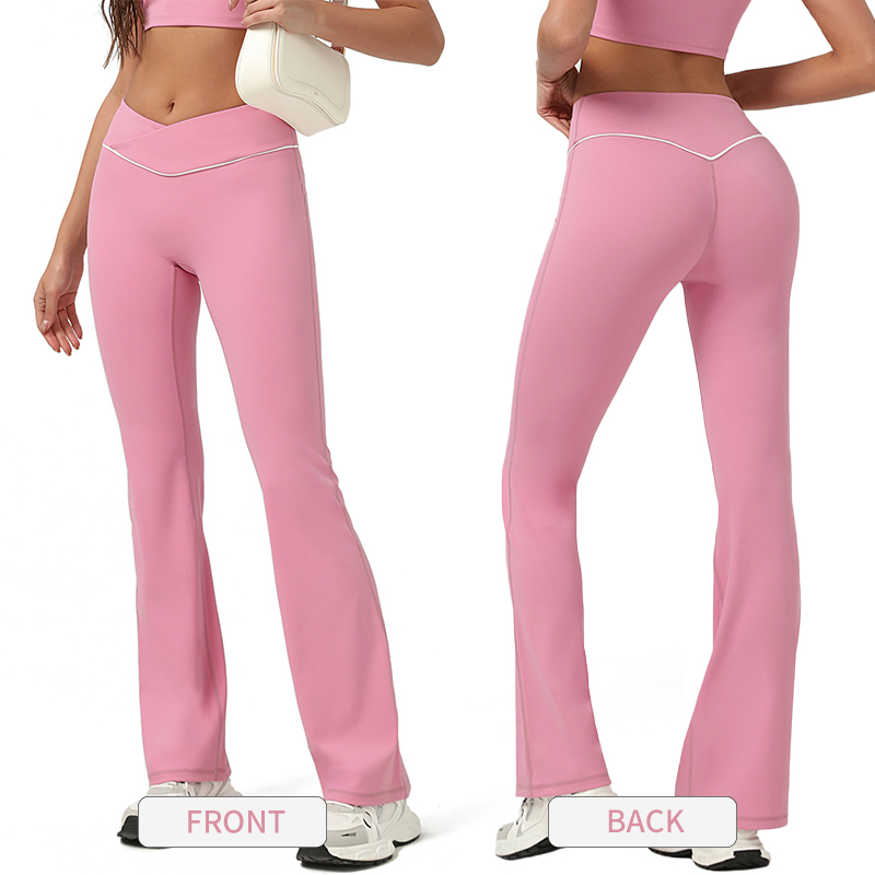 Nude Tight Quick-Drying High Waist Hip-Lifting Yoga Trousers Running Fitness Wide Leg Flared Trousers Casual Sports Trousers for Women