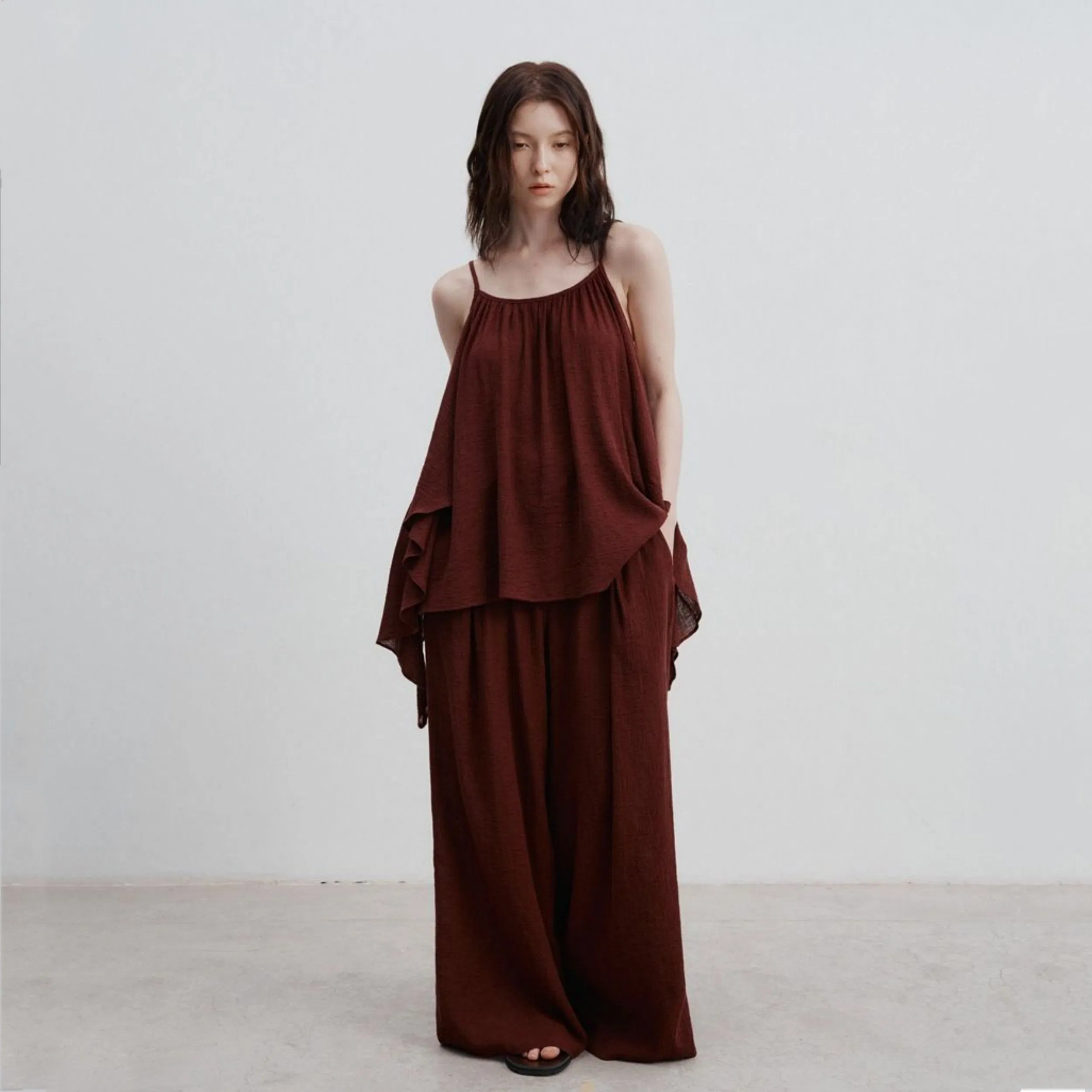 Factory Customization Stylish Women's Wide Leg Linen Trousers for Summer Comfort