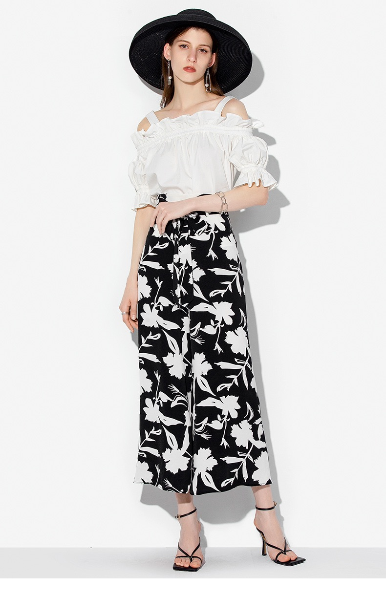 Summer Fashion Casual Holiday Beach Floral Printed Wide-Leg 3/4 Long Trousers