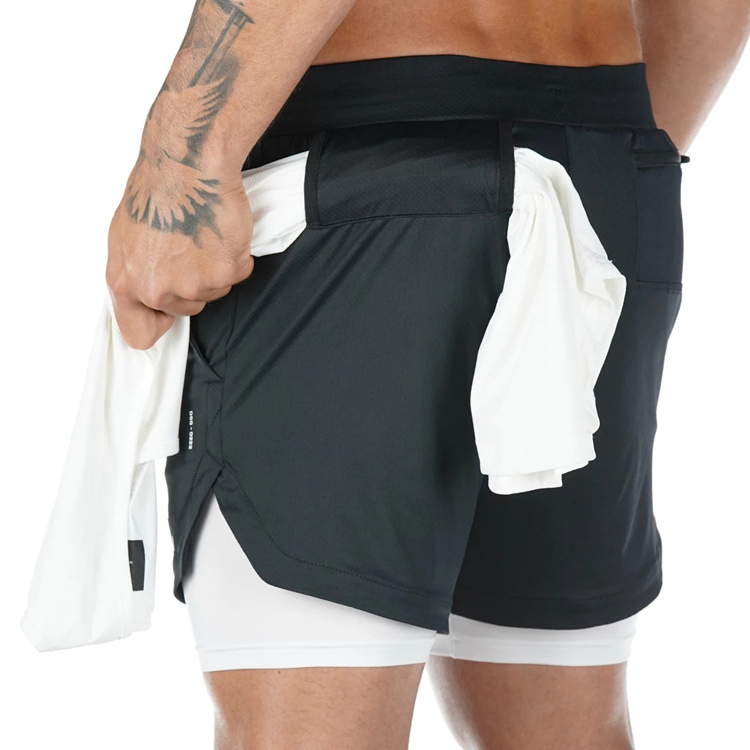 Men Plus Size Double Layer Jogger Workout Shorts Basketball Cargo Shorts Loose Outdoor Side Pocket Mesh Men Gym Shorts