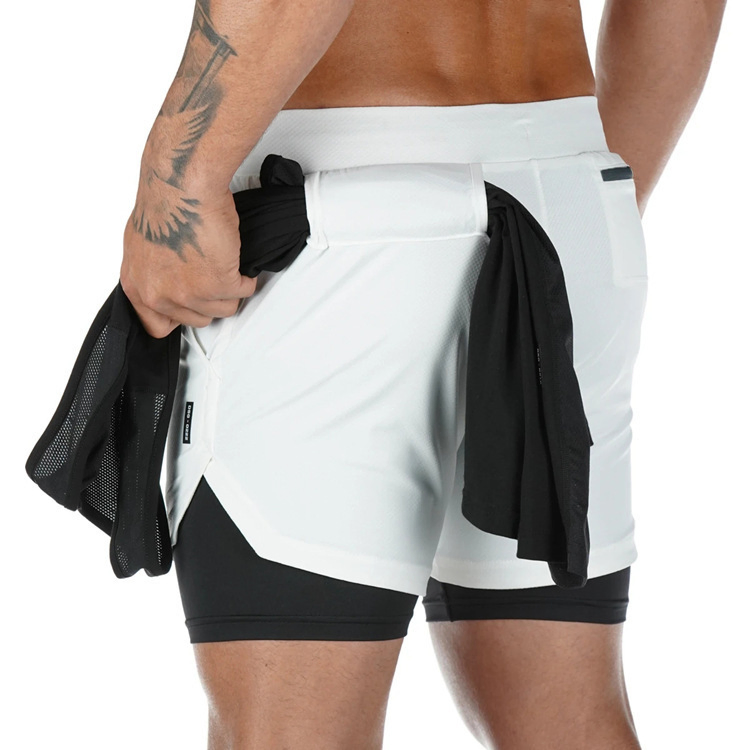 Men Plus Size Double Layer Jogger Workout Shorts Basketball Cargo Shorts Loose Outdoor Side Pocket Mesh Men Gym Shorts