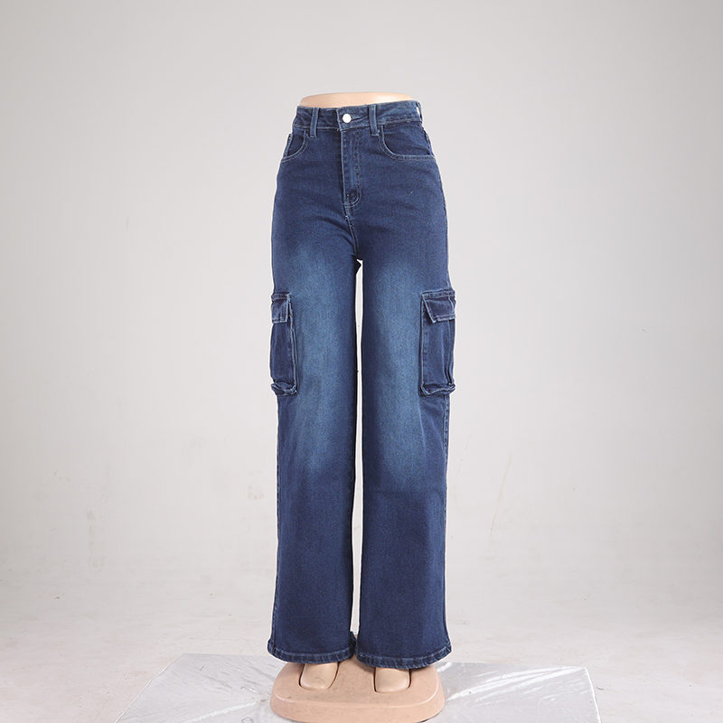 Customized Women's Trendy Loose Fit Wide Leg Baggy Denim Pants High Waist Straight Leg Summer Casual Stretchy Trouser Dark Wash