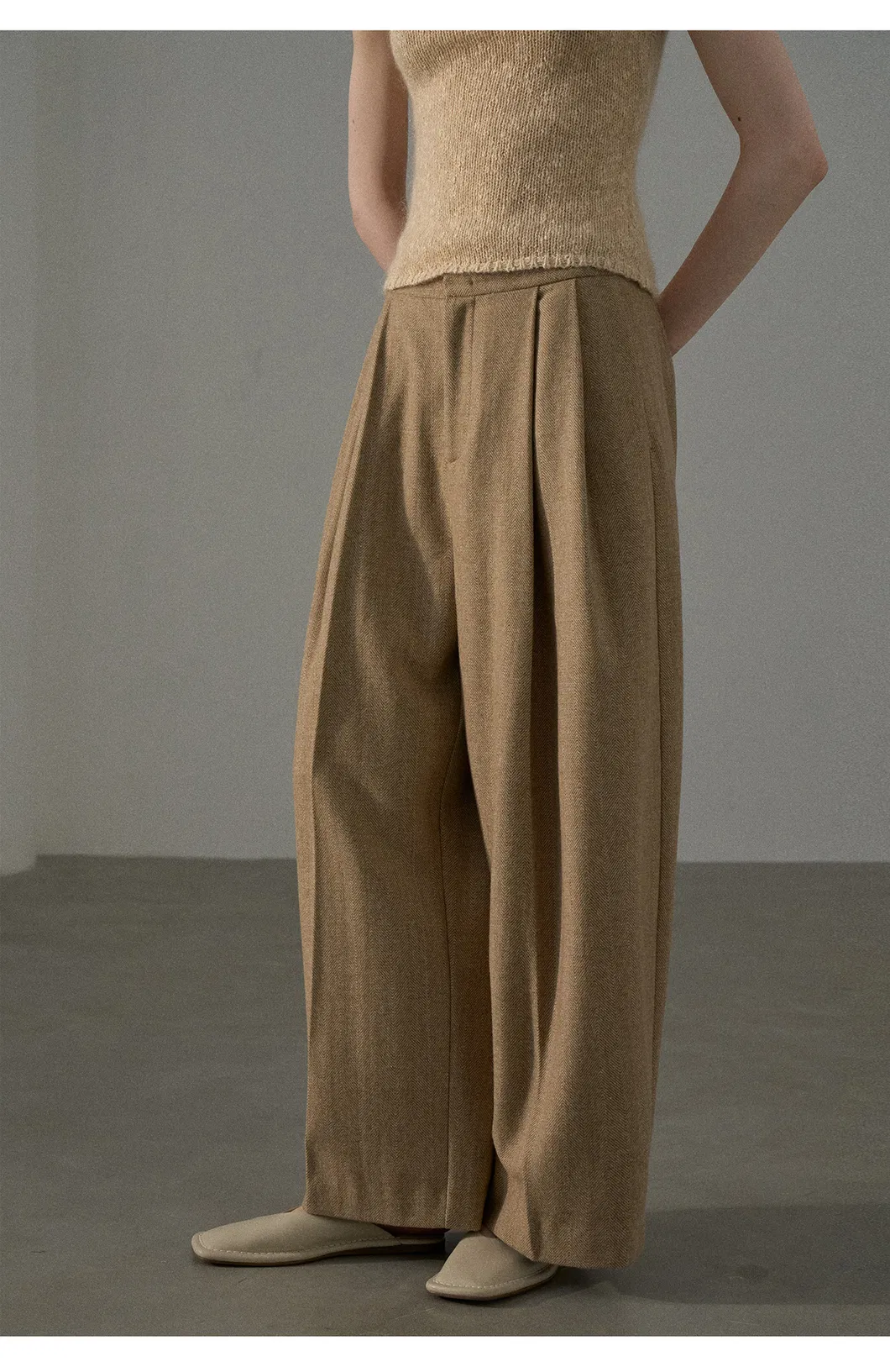 High-Waisted Wool Herringbone Wide-Leg Trousers 1