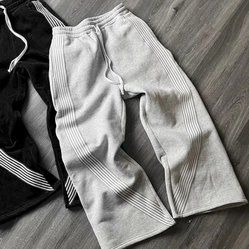 Wide Leg Sweatpants Y2K Baggy Pants Men Sweat Pants Unisex Patchwork Elastic French Terry Jogger Pants for Men