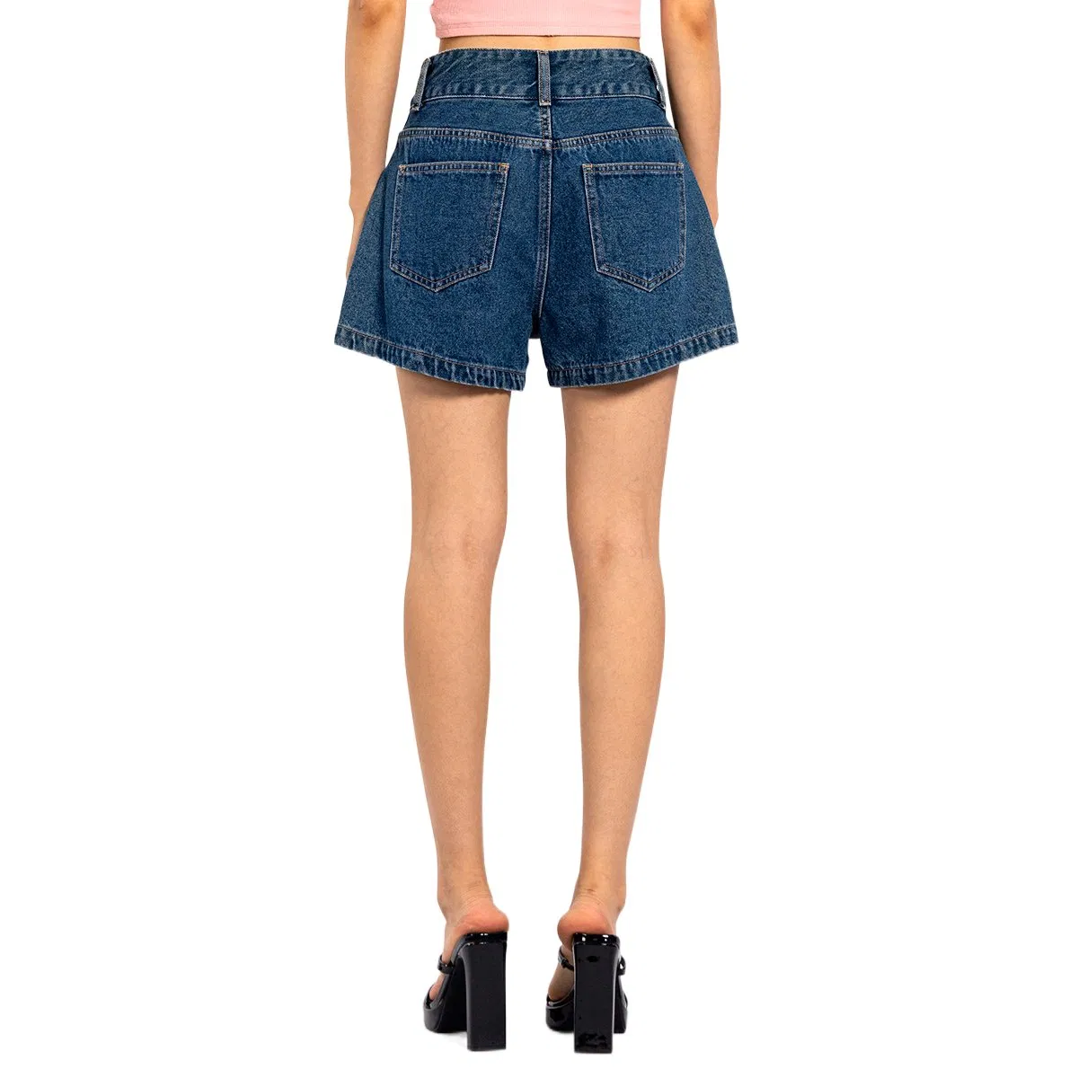 Navy Blue Double Button Loose Casual Summer Denim Shorts Women
