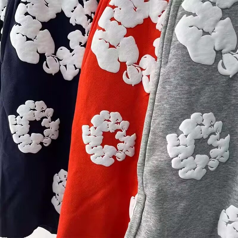 Denim Tears Men Black 3D Floral Print Summer Shorts, Casual Streetwear Cotton