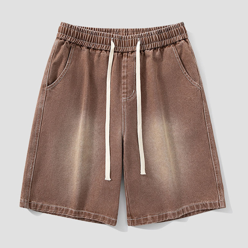 Men Casual Washed Summer Denim Short Pants Loose Fit Jeans Cargo Shorts