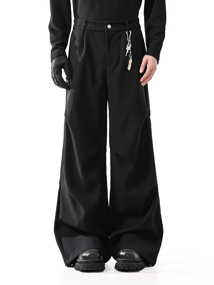 Black Modern Wide-Leg Tailored Commuter Suit Trousers for Men (CFQDNZ-2528)