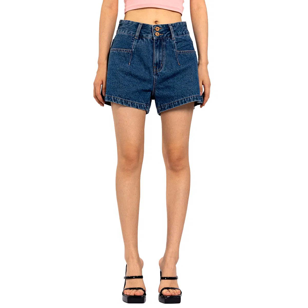 Navy Blue Double Button Loose Casual Summer Denim Shorts Women