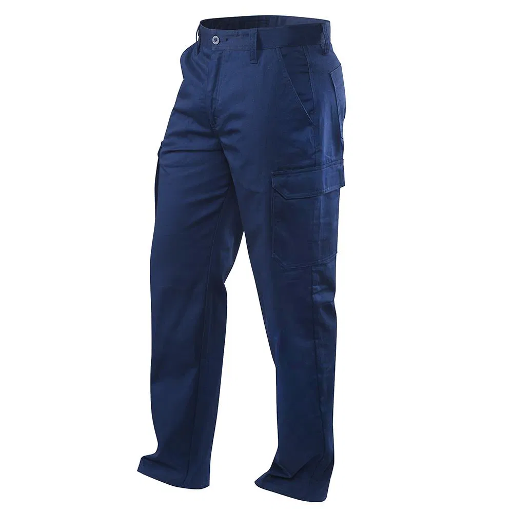 Custom Solid Color Long Mens Cargo Pants Navy Blue Workwear Anti-Pilling Cotton Men's Trousers