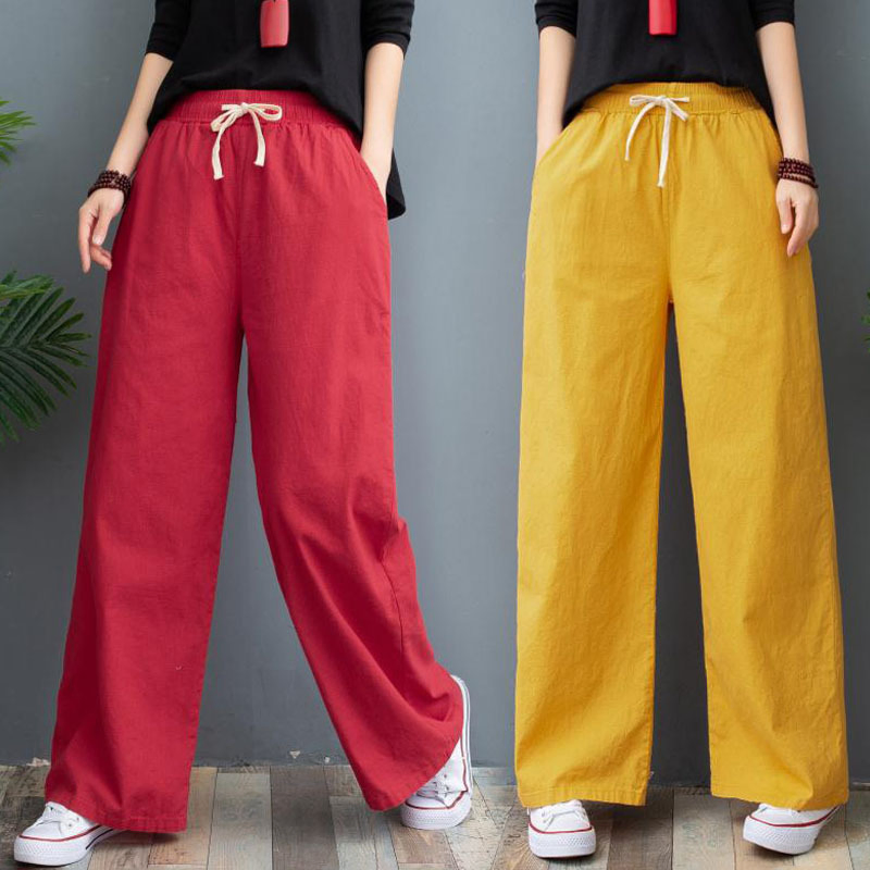 Fashion Garment Ladies Bottom Women Trousers Loose Linen Wide Leg Casual Pants