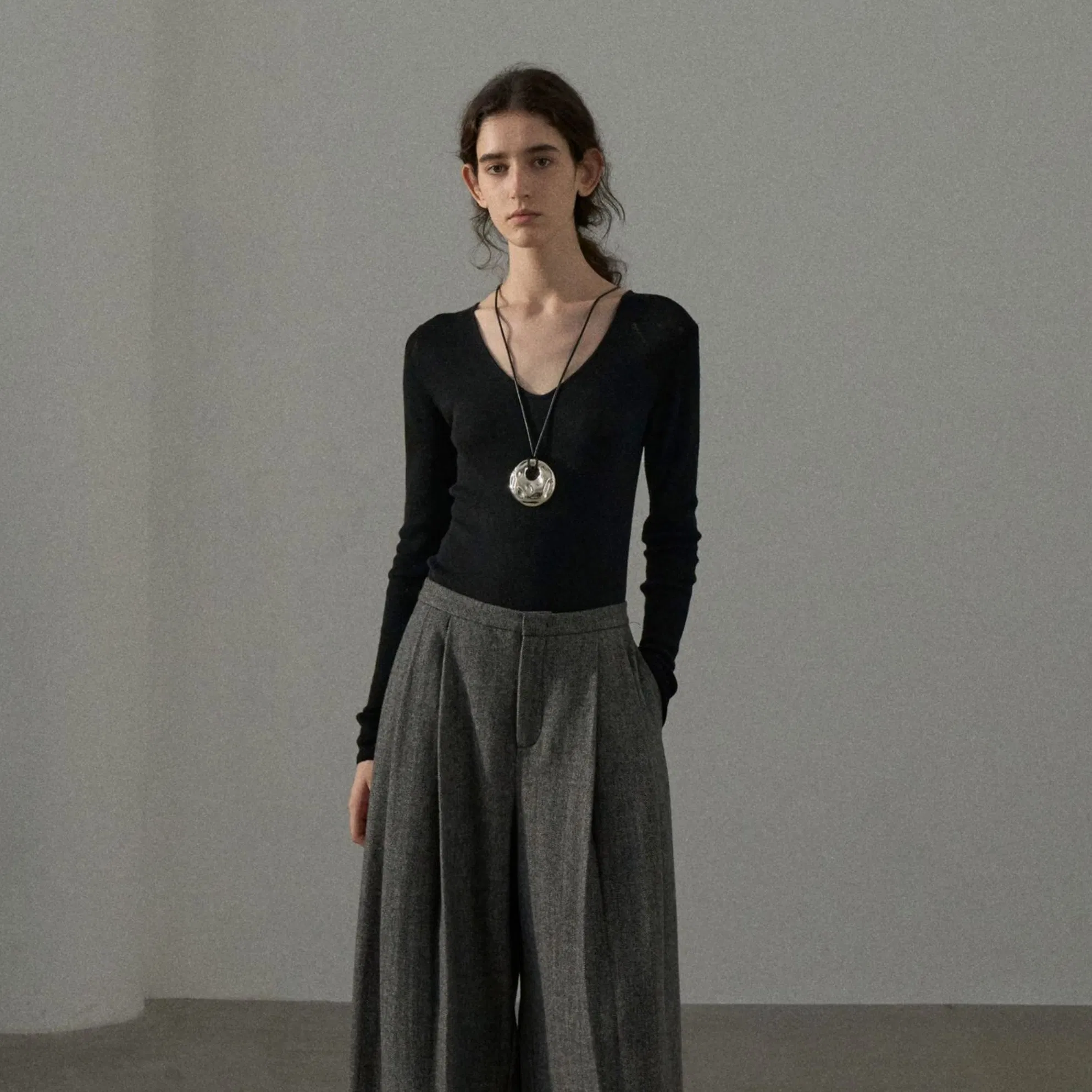 Factory Customization High-Waisted Wool Herringbone Wide-Leg Trousers