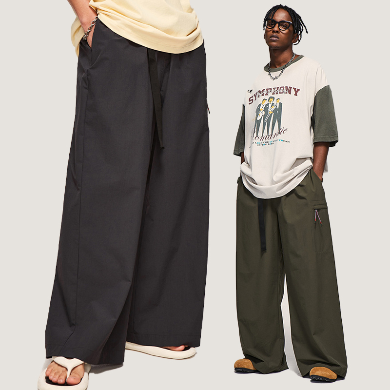 Wholesale 90%Nylon 10%Spandex Luxury Quality Checkered Windbreak Loose Straight Wide Leg Trousers for Men