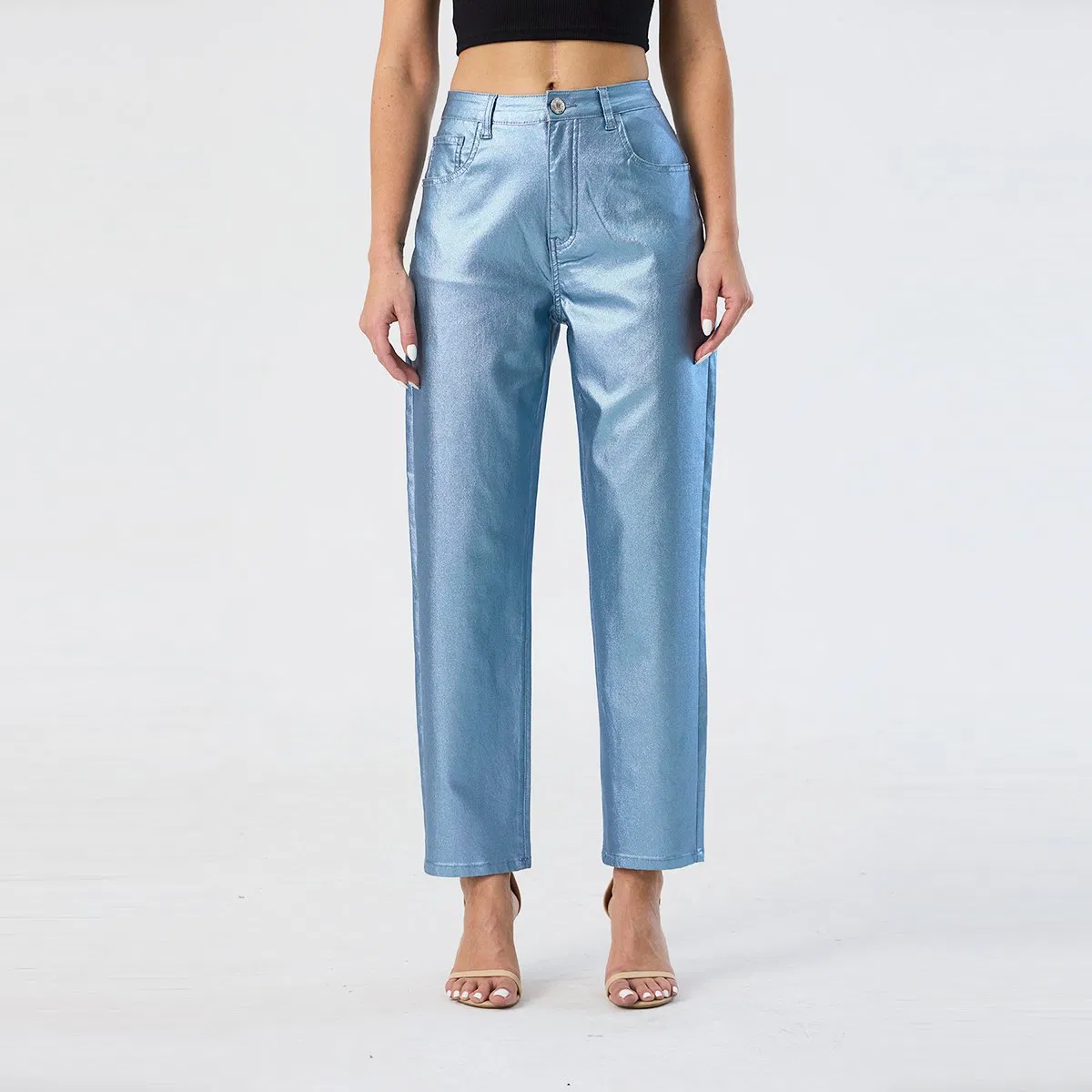 Custom Blue Colored Pants Straight High Waist Stretchy Party Trousers for Women