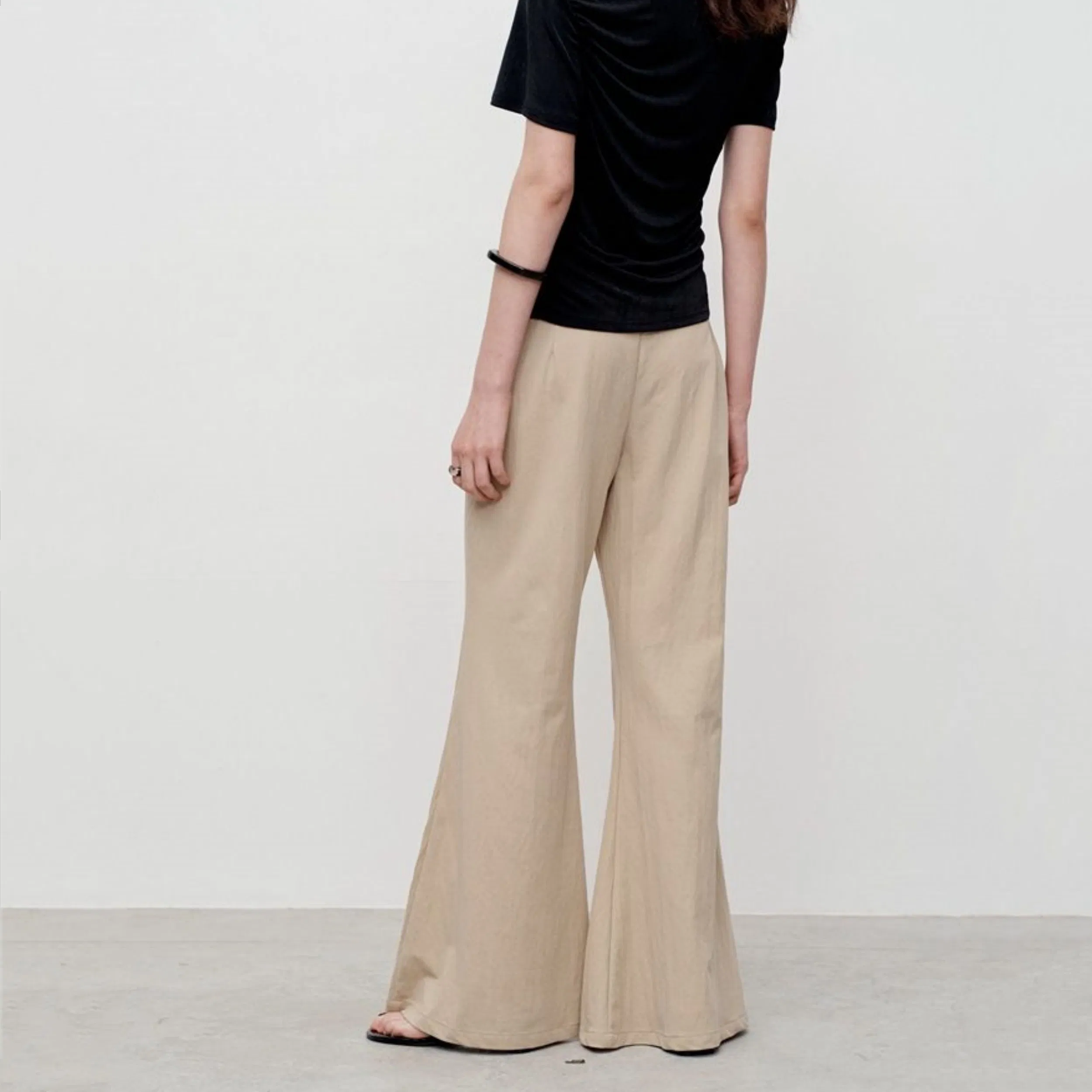 Factory Customized Ladies Summer Low-Rise Knitted Elastic Soft Skin-Friendly Flared Pants Casual Trousers