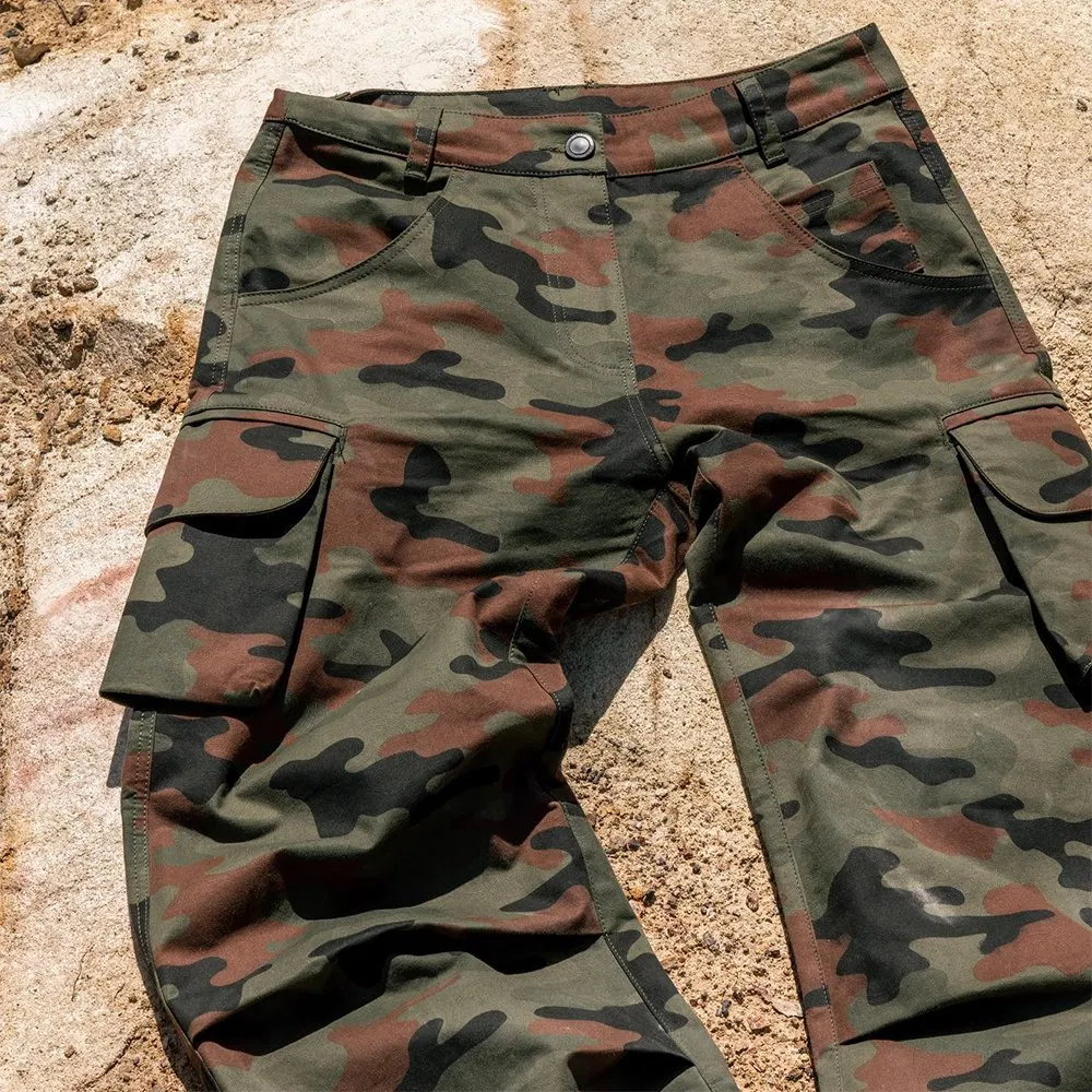 Wholesale Cargo Camouflage Printed Men's Pants Manufacturer Zippers Multi Pockets Low Rise Camo Straight Trousers