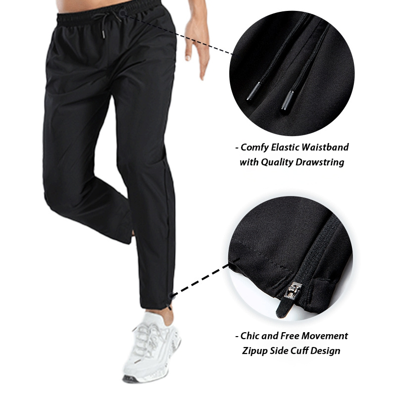 Four Seasons Plus Size Outdoor Pants Quick Dry Running Long Trousers for Men Lightweight Slim Fit Gym Fitness Joggers with Zip-up Side Cuff