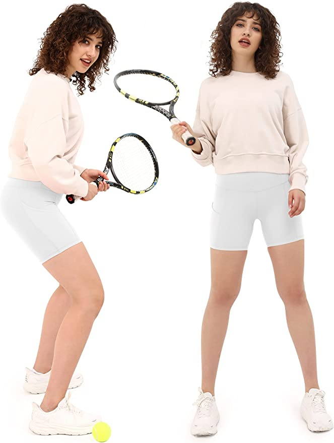 Premium Women High Waist Biker Shorts with Pockets Tummy Control Workout Gym Athletic Running Yoga Shorts Apparel Garment Clothing for Wholesale Price