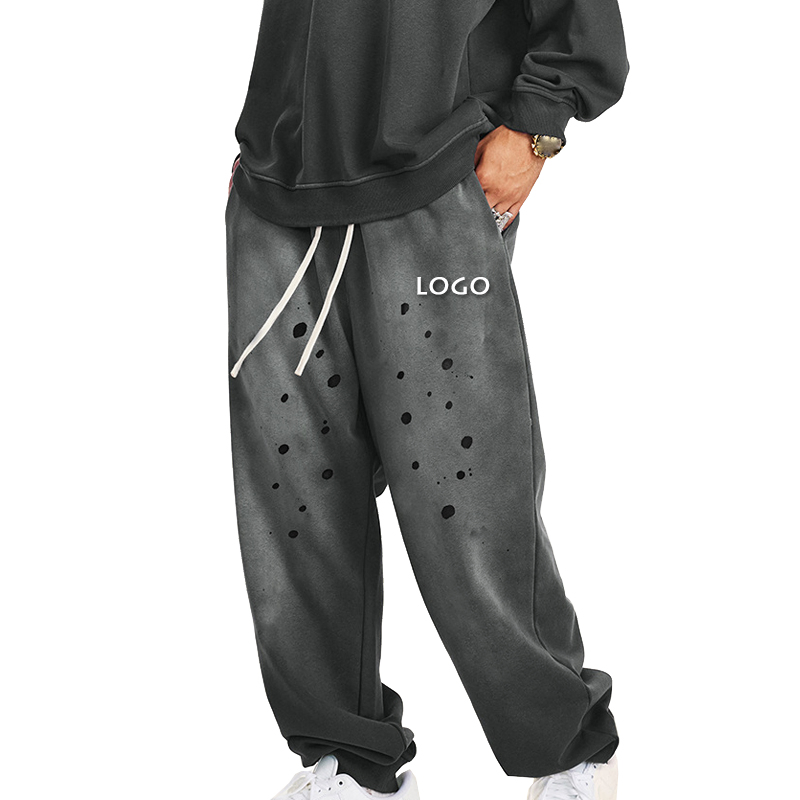 Outdoor Casual Washed Loose Sports Men's Trousers High Street Distress Elastic Waist Men Pants