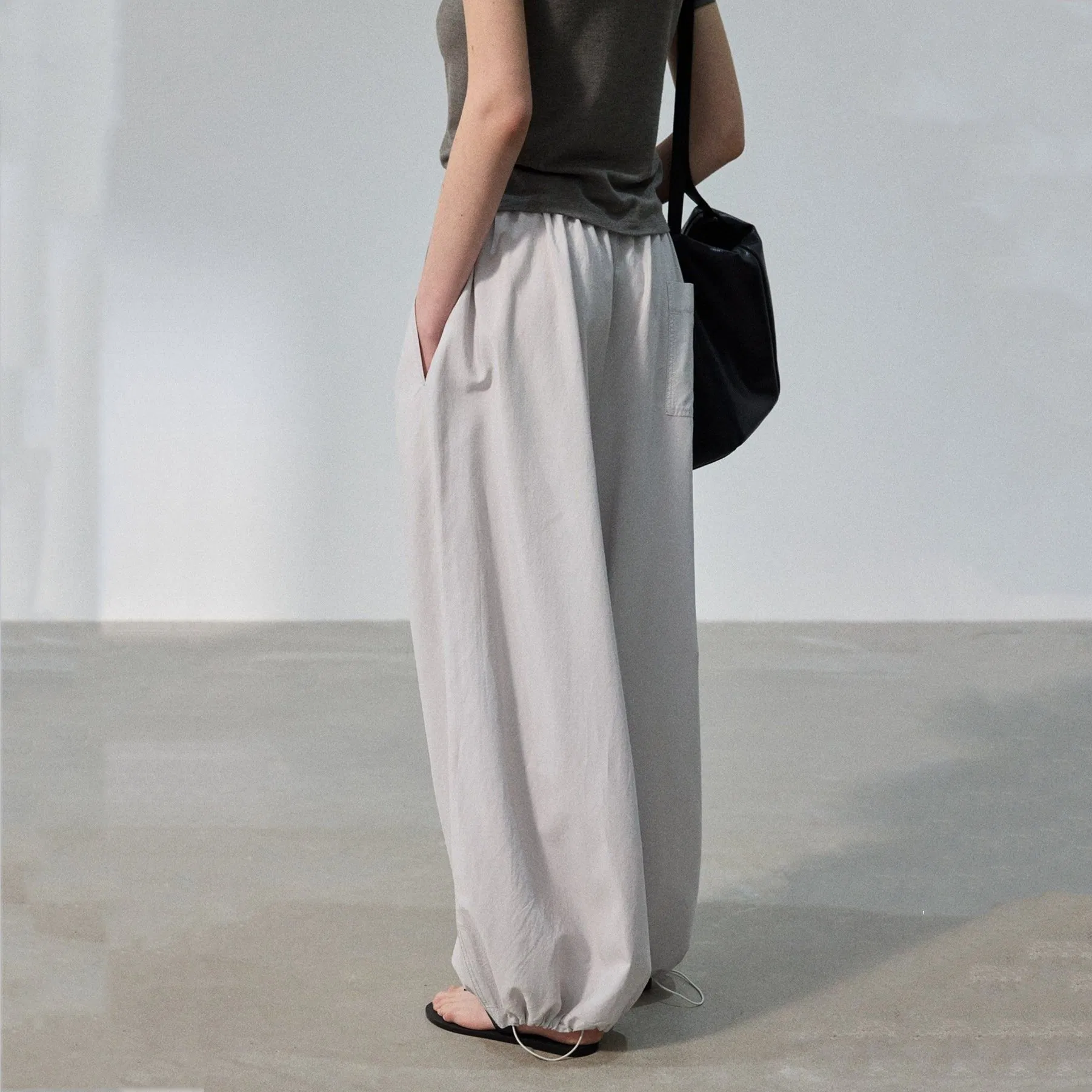 Factory Customization Women's Early Autumn Linen Elastic Waist Wide Leg Trousers