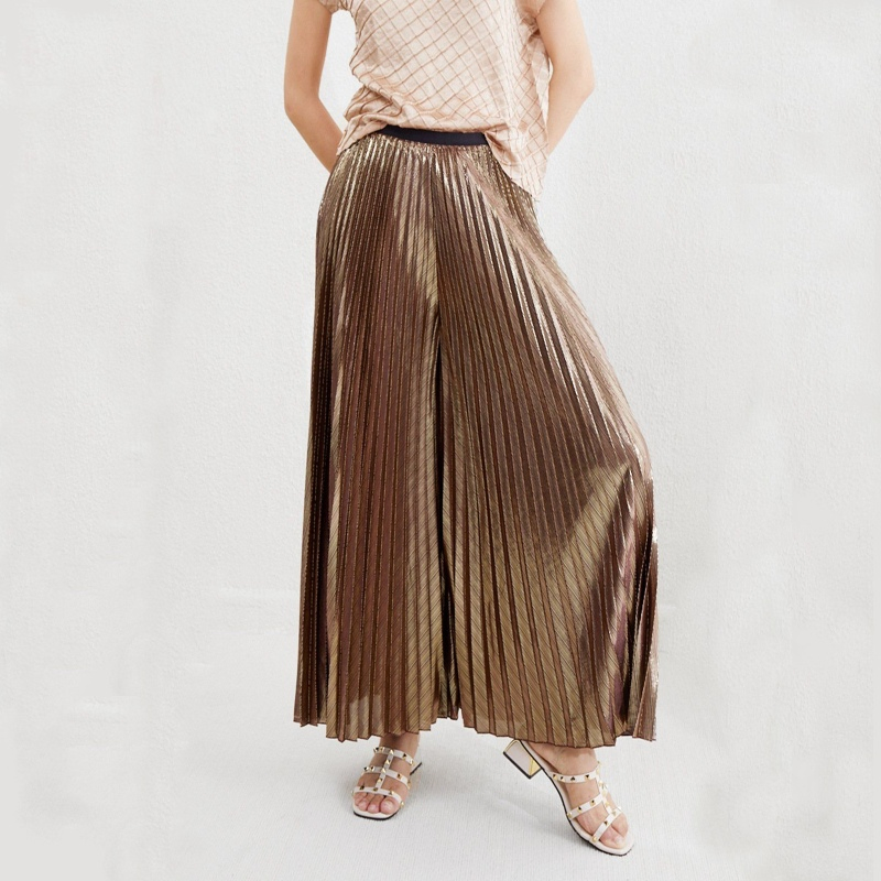 Factory Customized Spring and Summer High Waist Loose Metal Shiny Casual Wide Leg Pants Soft and Breathable