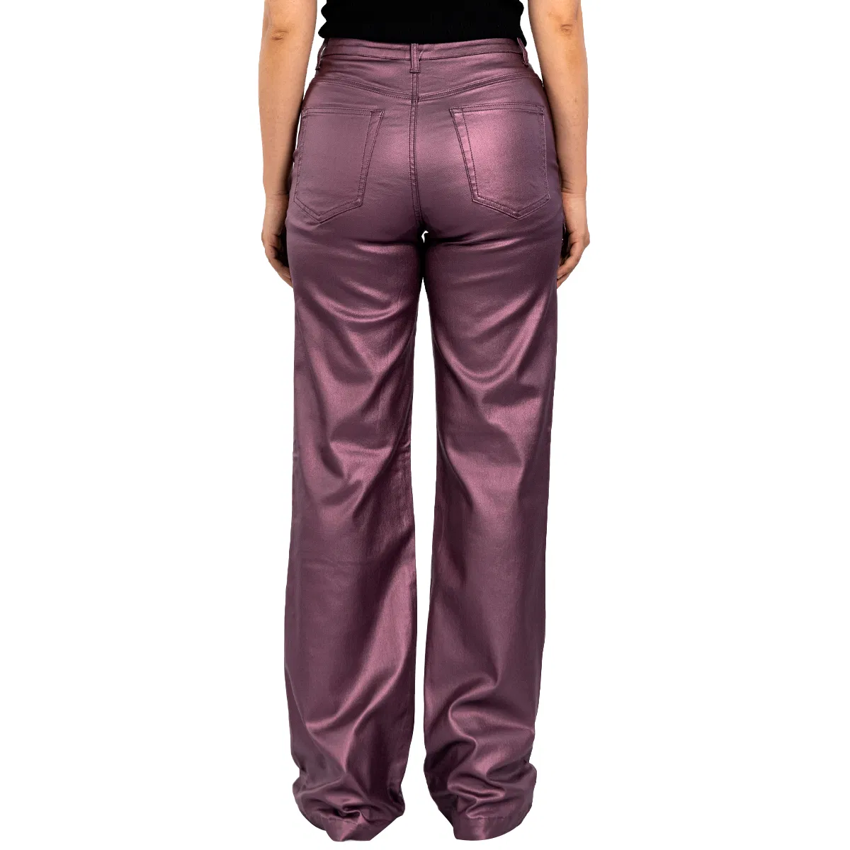 Burgundy High Waisted Cargo Pants Biker Coated Trousers Women