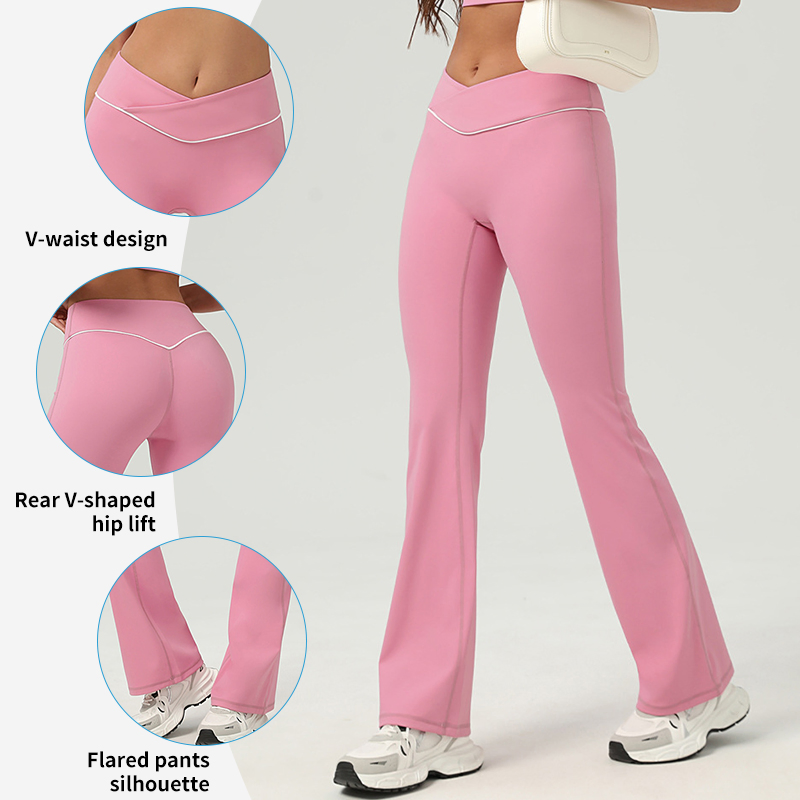 Nude Tight Quick-Drying High Waist Hip-Lifting Yoga Trousers Running Fitness Wide Leg Flared Trousers Casual Sports Trousers for Women
