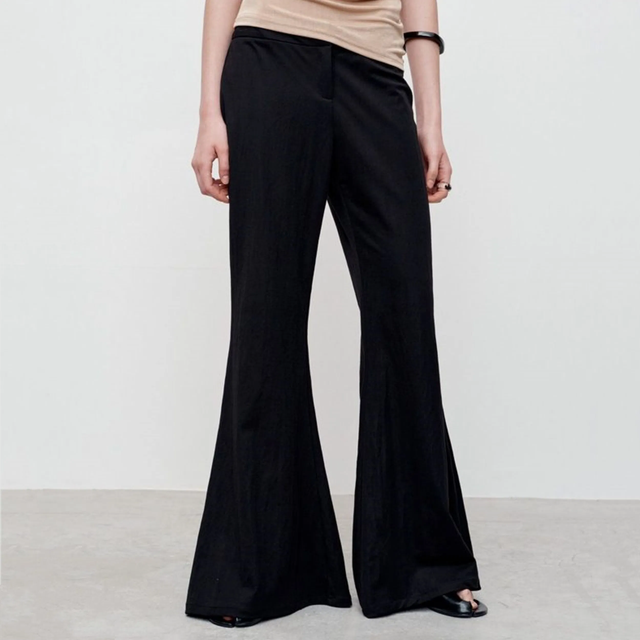 Factory Customized Ladies Summer Low-Rise Knitted Elastic Soft Skin-Friendly Flared Pants Casual Trousers