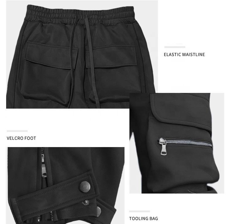 Custom Cargo Pants Reflective Stripe Joggers Streetwear Multi Pockets Logo Gym Jogging Track Pants Men