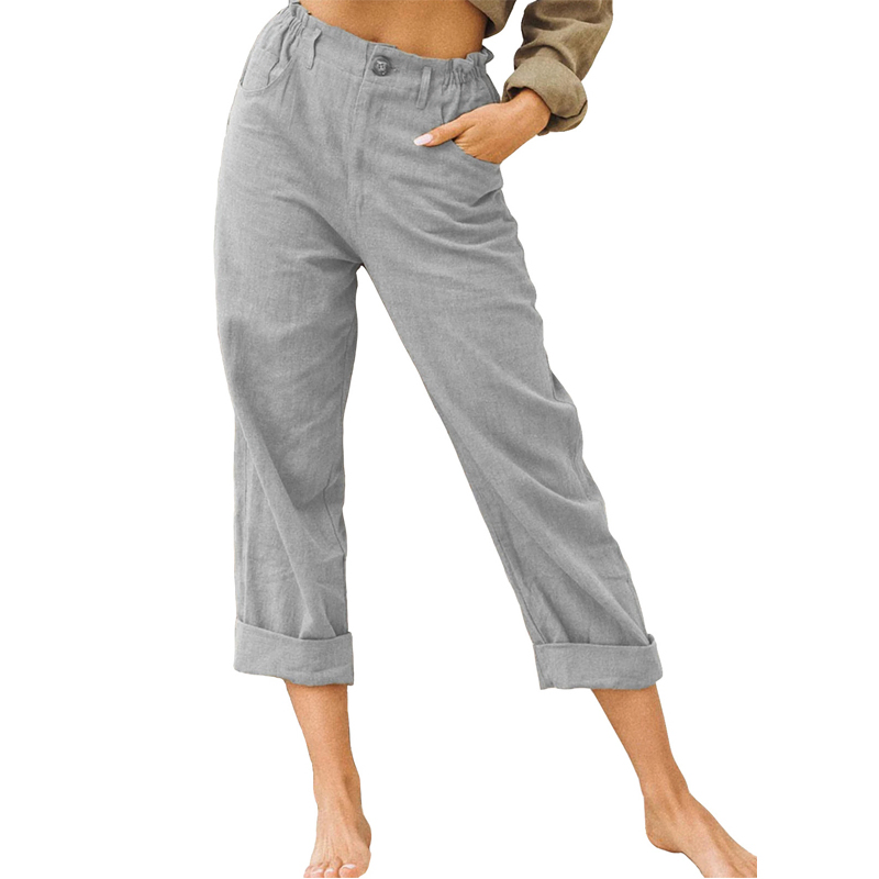 High Waist Women Casual Trousers Linen/Cotton Slacks