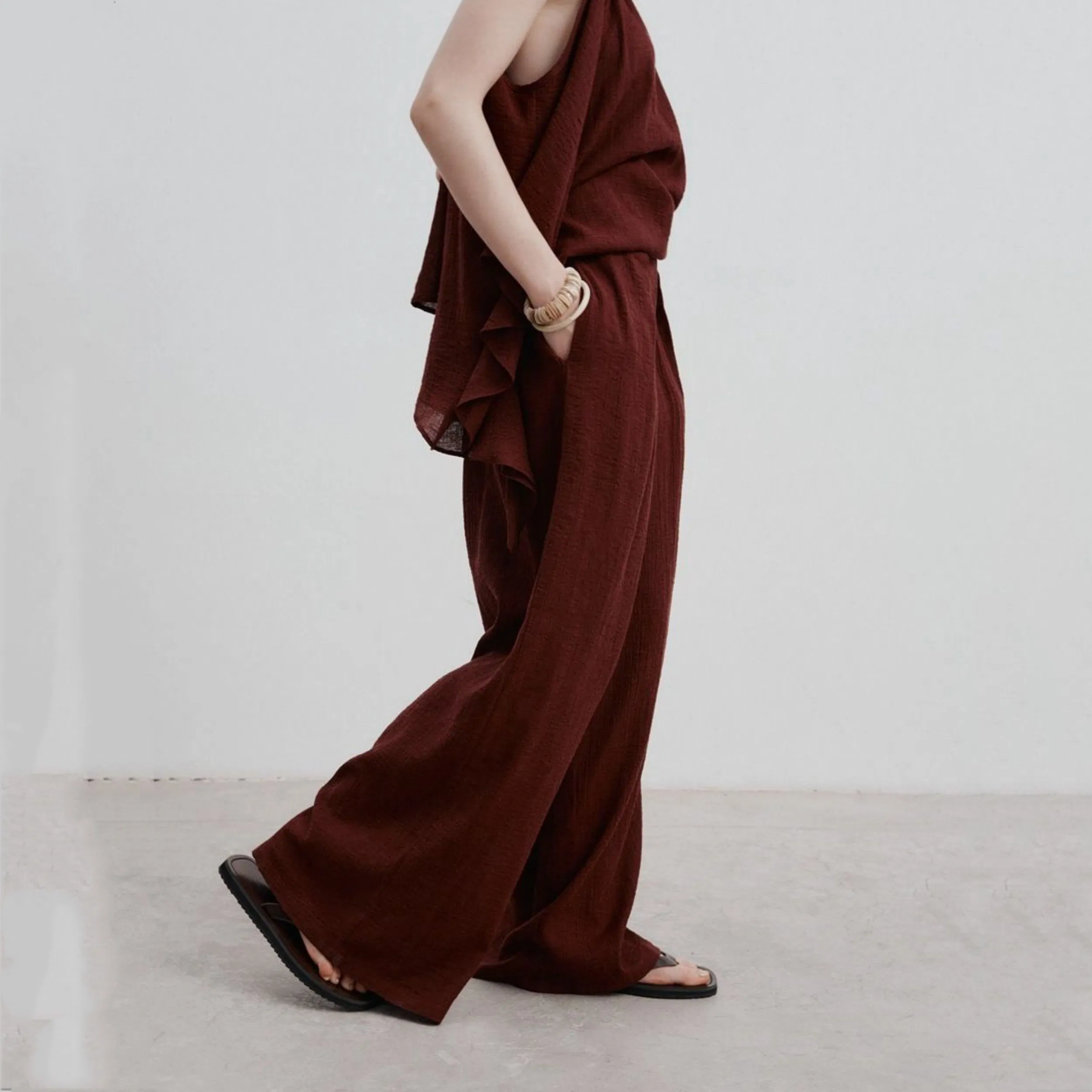 Factory Customization Stylish Women's Wide Leg Linen Trousers for Summer Comfort